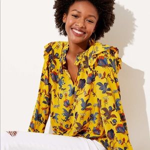 NWT LOFT Bouquet Ruffle Trim Blouse
